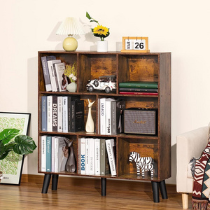 Modern Wooden Bookcase with Legs Floor Standing Open Shelves Display Cabinet Rack for Bathroom or Home Office Panel Style