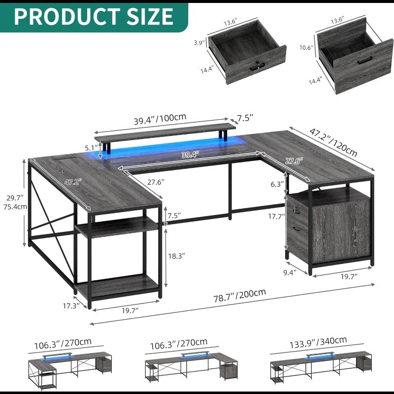 Customizable Home Office Furniture Steel Wood Corner Writing Desk with Filing Cabinet Modular U-Shape Computer Desk