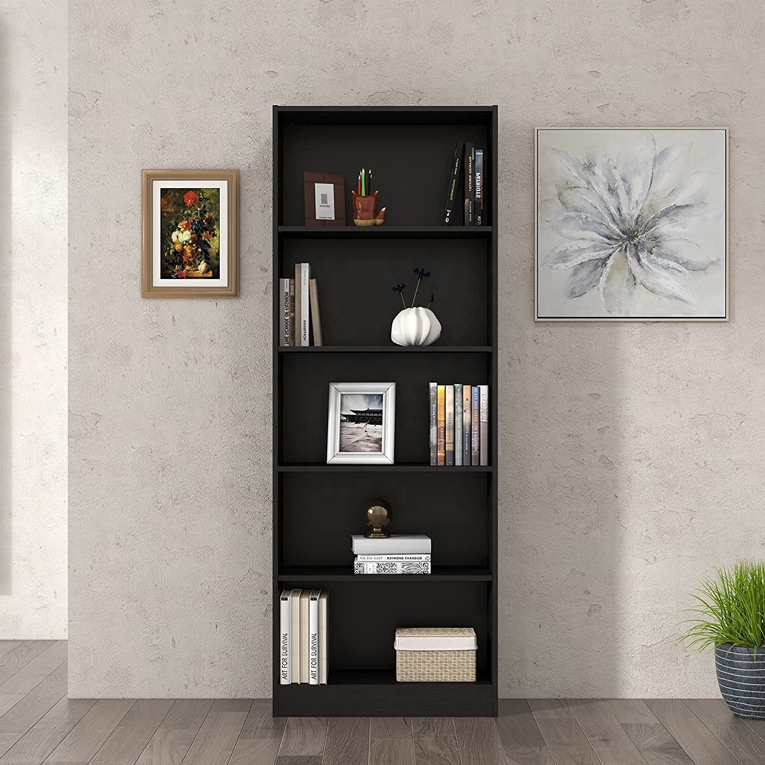 Modern Simplicity Wood Bookshelf Space-Saving Home Office Storage Organizer for Bedroom Living Room Kitchen Use