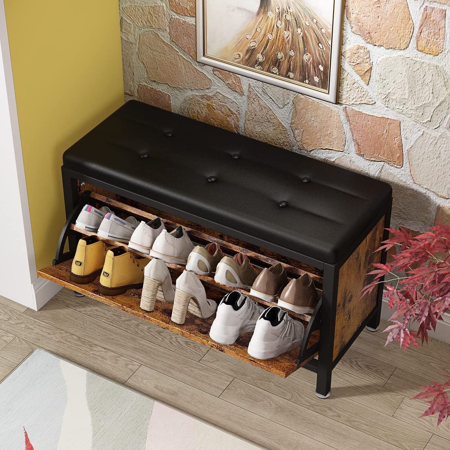 2024 Hot sale Entryway Furniture Modern Small Shoe Storage Bench With Soft Seat Cushion Wooden Shoe Rack Cabinet