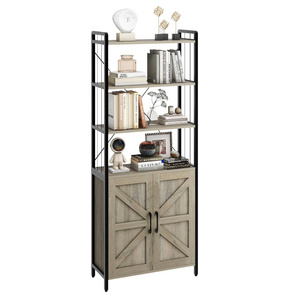 Factory Direct Gray Vertical 6 Tier Bookcase with Doors Organizer Display Shelf Storage Cabinet for Home Office Living Room