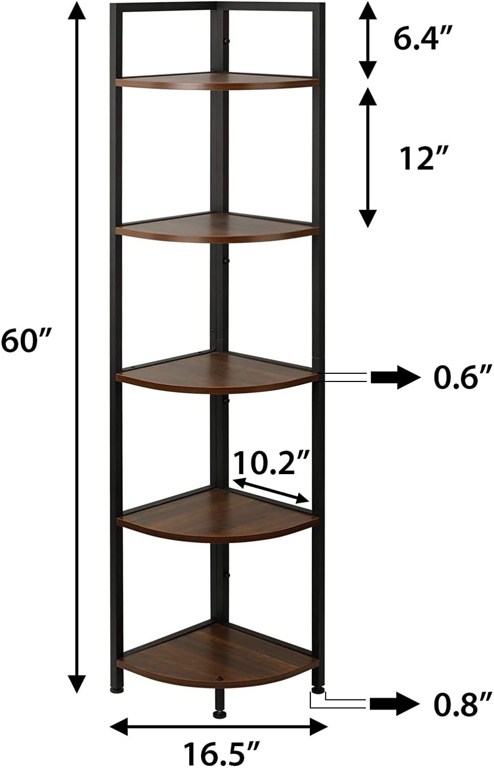 Modern Luxury Storage Wood 5 Tier Corner Bookshelf with Metal Frame Wooden Corner Display Rack for Plants & Flowers