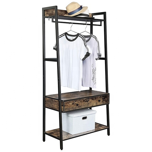 Industrial Portable Wooden and Metal Coat Stand with Hooks Wholesale Entryway Furniture for Home Hotel and Bathroom Use