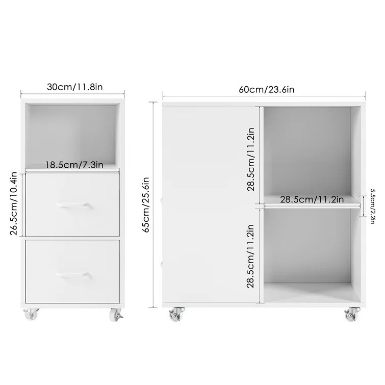 Narrow Rolling Mobile File Cabinet with Drawer Sideboards with Open Storage Shelves Home Office Furniture