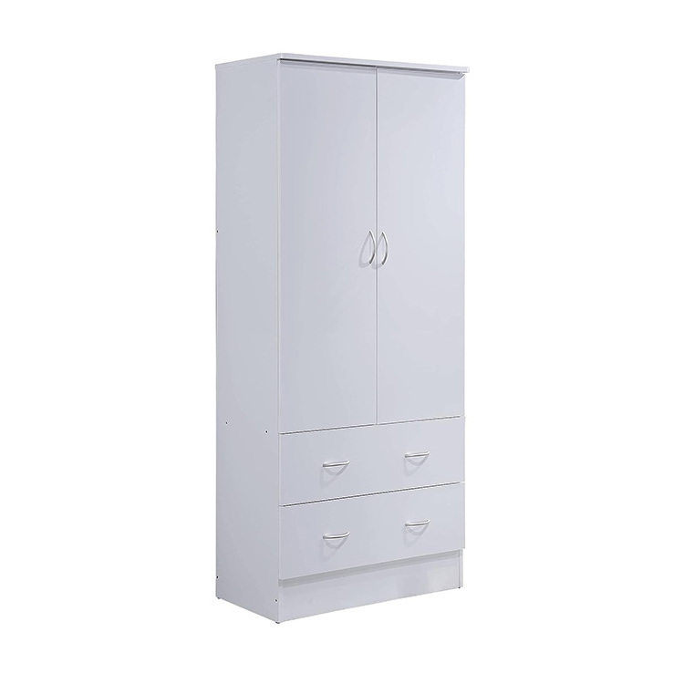 Factory Manufacture Wardrobe Simple Luxury Modern Two Door Wardrobe with Two DrawersBedroom Hanging Clothes Wardrobe