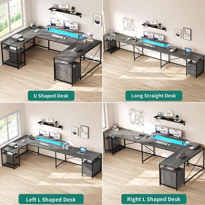 Customizable Home Office Furniture Steel Wood Corner Writing Desk with Filing Cabinet Modular U-Shape Computer Desk