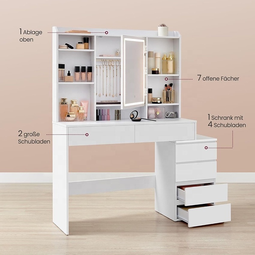 Makeup Desk With Drawers Bedroom Set Modern Furniture Dresser Make Up Vanity Desk LED Light Makeup Dressing Table With Mirror