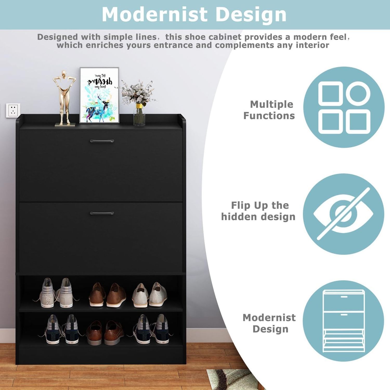 Entryway Tall Shoe Rack Shelf Front Door Entrance Closet Drawers Shelves Free Standing Organizer Furniture Shoe Storage Cabinet