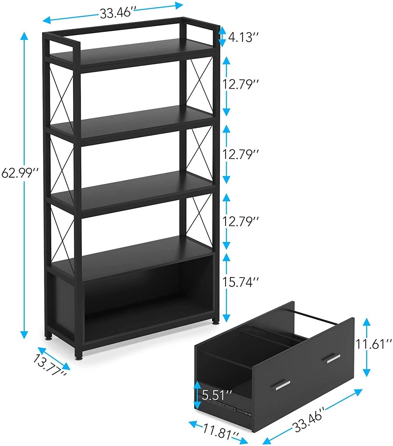 Modern Home Office Steel Wood Filing Cabinet with Open Storage Shelves Bookcase Living Room Kitchen Display Shelf