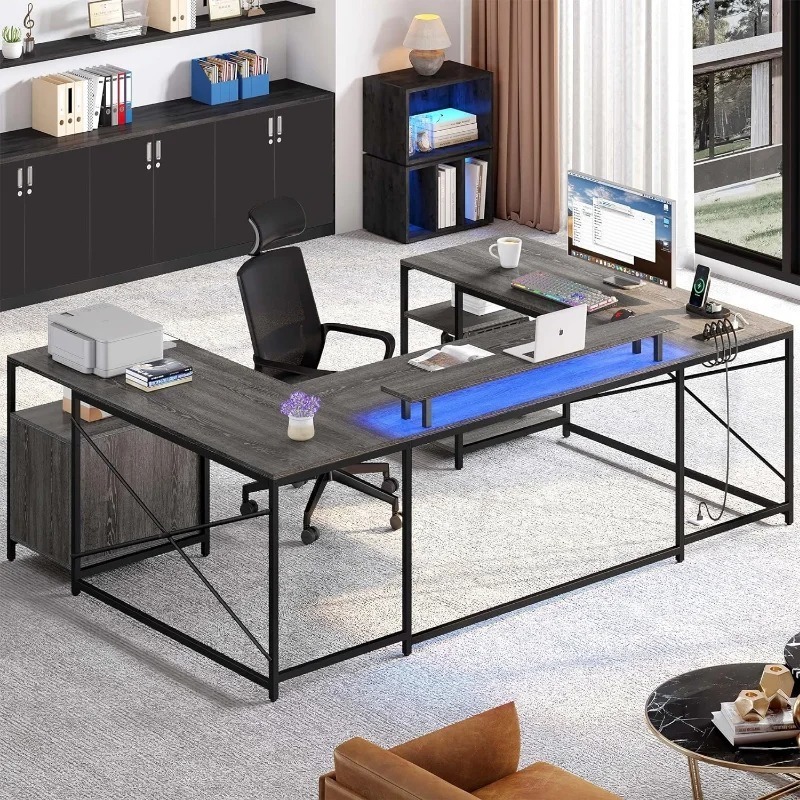 Customizable Home Office Furniture Steel Wood Corner Writing Desk with Filing Cabinet Modular U-Shape Computer Desk