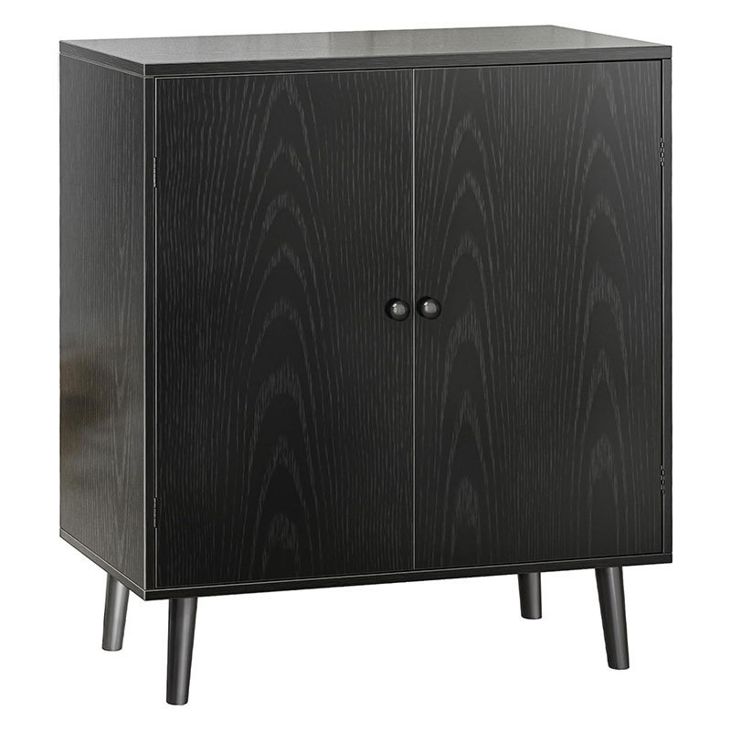 Buffet Storage Cabinet 2 Doors Kitchen Entryway Living Room Black Cabinet Solid Wood Feet Sideboard Accent Cabinet