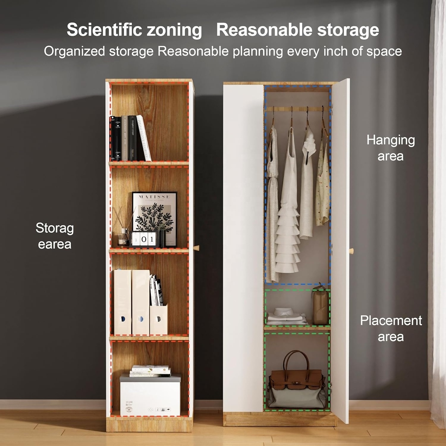 Modern Wardrobe Bedroom Armoire with Spacious and Versatile Efficient Storage White Floor Storage Cabinet with Hangers