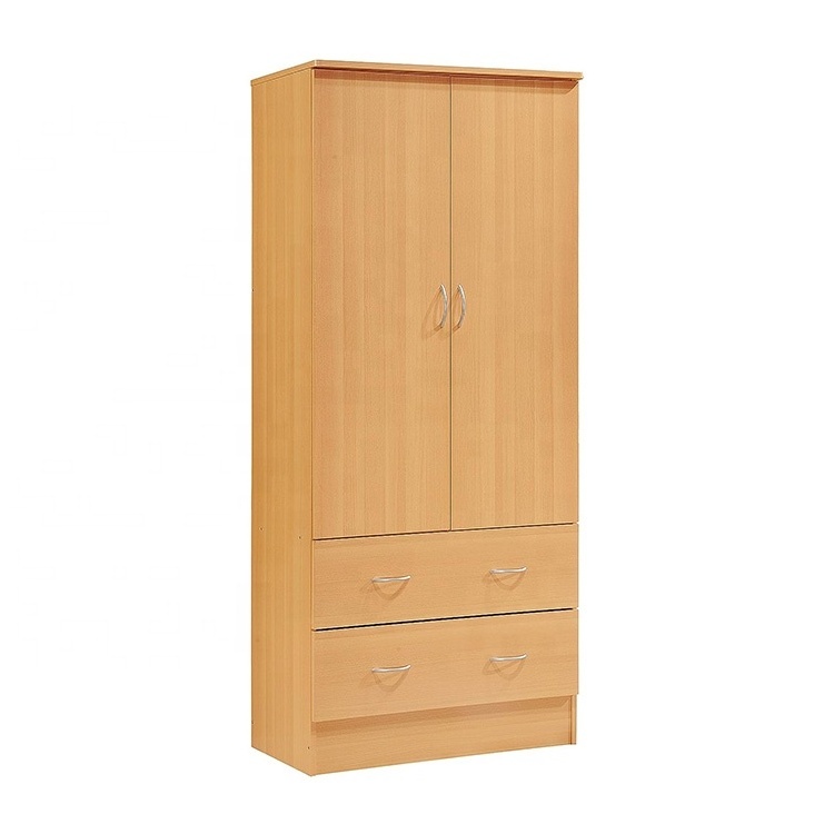 Factory Manufacture Wardrobe Simple Luxury Modern Two Door Wardrobe with Two DrawersBedroom Hanging Clothes Wardrobe