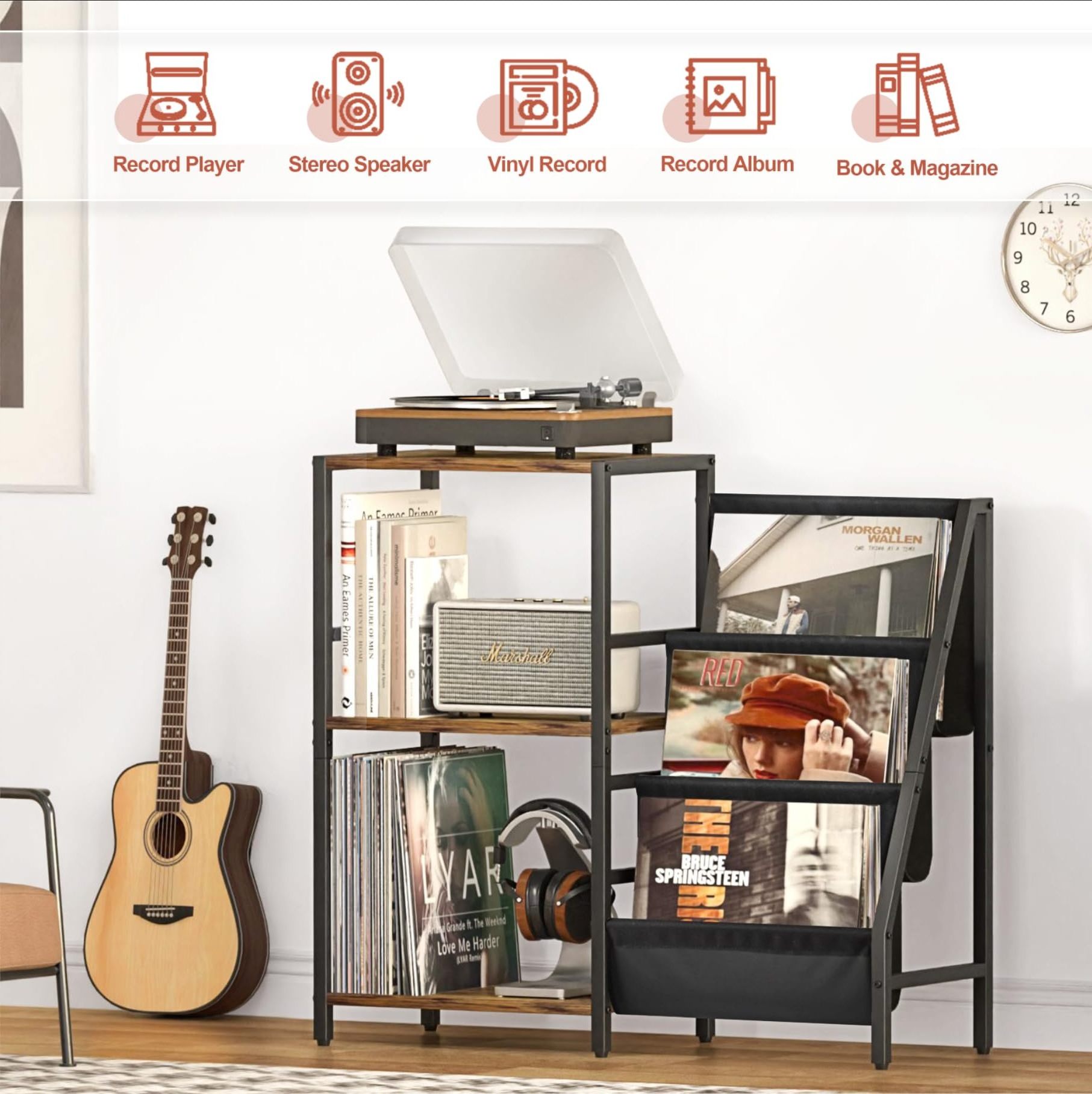 Rustic Home Living Room Furniture Steel Wood Vinyl Record Player Table ...