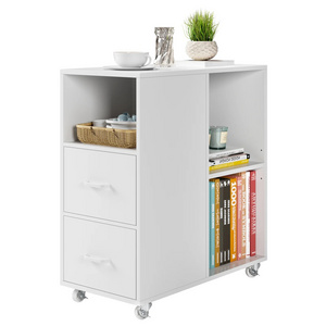 Narrow Rolling Mobile File Cabinet with Drawer Sideboards with Open Storage Shelves Home Office Furniture