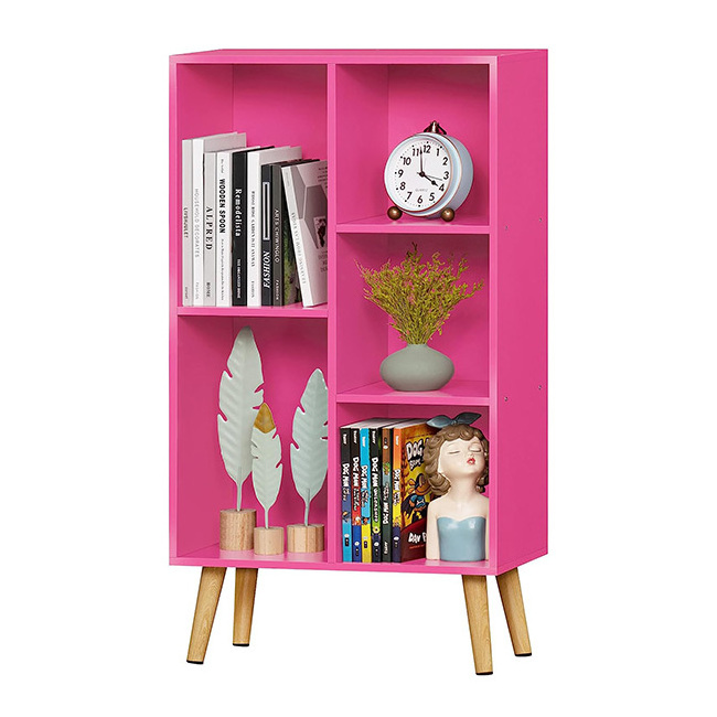 Modern Wooden Bookcase with Legs Floor Standing Open Shelves Display Cabinet Rack for Bathroom or Home Office Panel Style