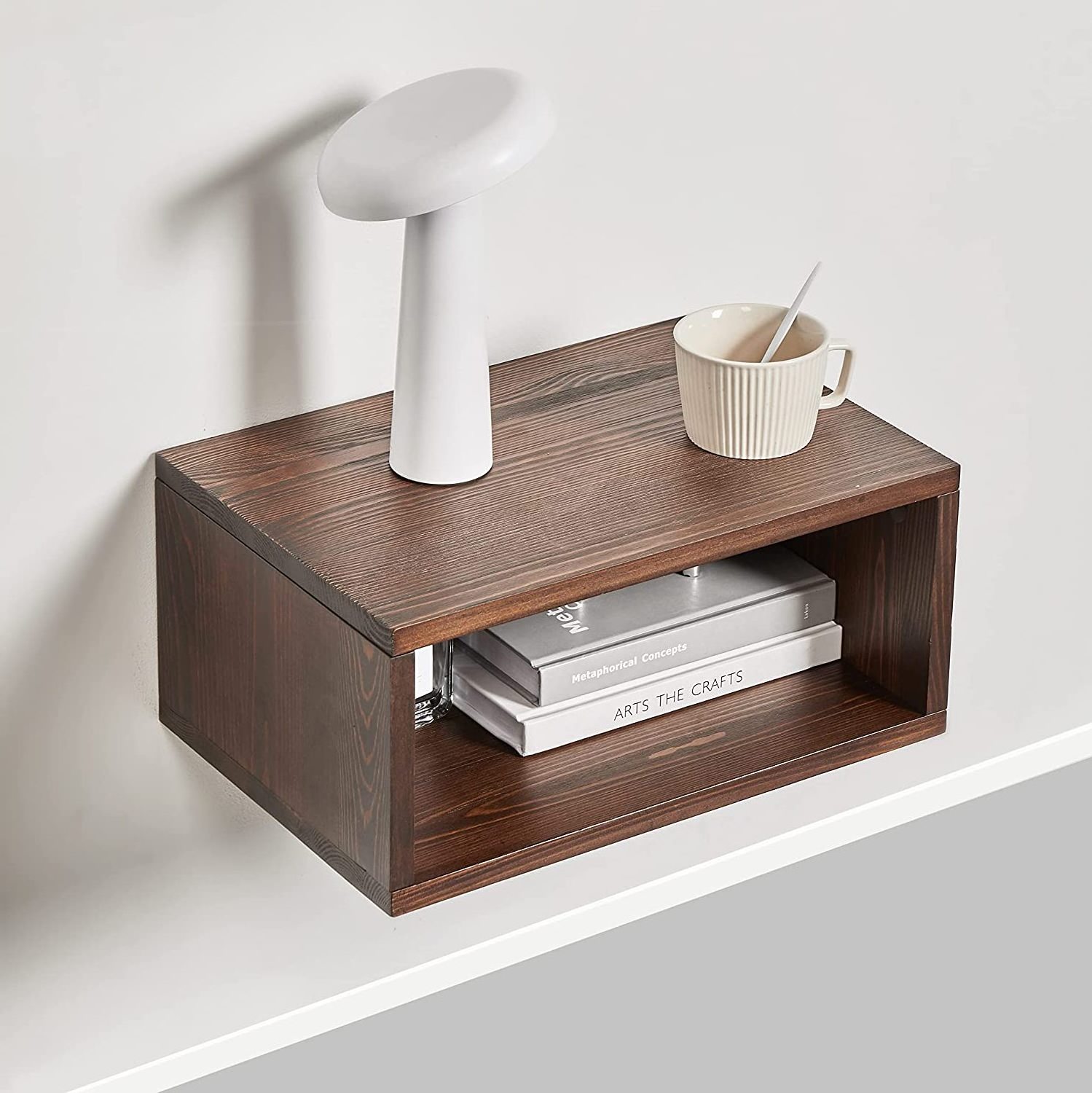 Wooden Floating Night Stand Bedside Table with Drawer for Storage and Display Wall Shelf for Home or Entry