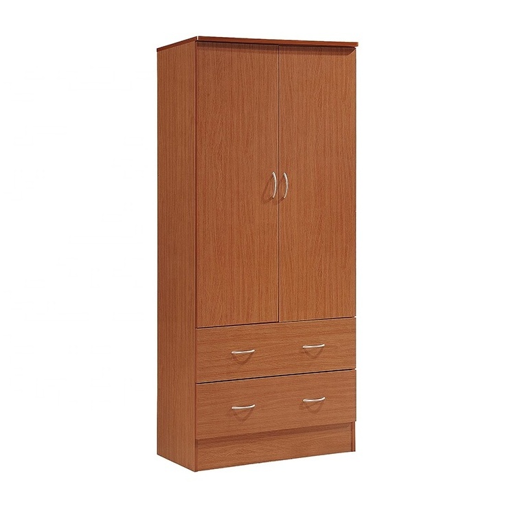 Factory Manufacture Wardrobe Simple Luxury Modern Two Door Wardrobe with Two DrawersBedroom Hanging Clothes Wardrobe