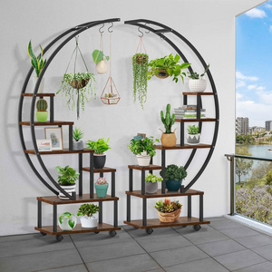 Half Moon Shaped Ladder Plant Shelf Living Room 2 pcs 6 Tier Tall Metal Indoor Plant Stands with Hanging Loop Plant Stand