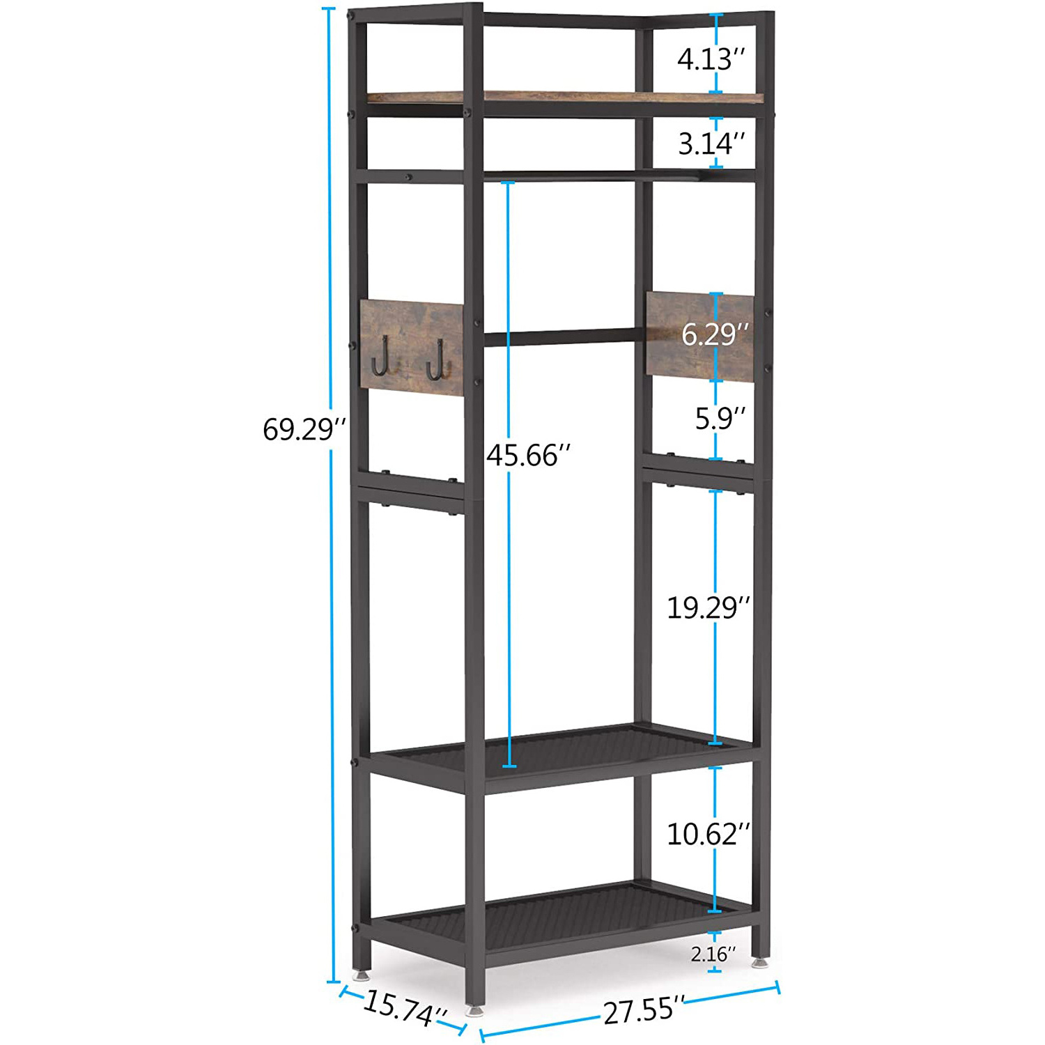 Modern Wooden Coat Rack Stand with Shoe Storage for Home or Hotel for Entryway Living Room Durable Steel Coat Hanger Furniture