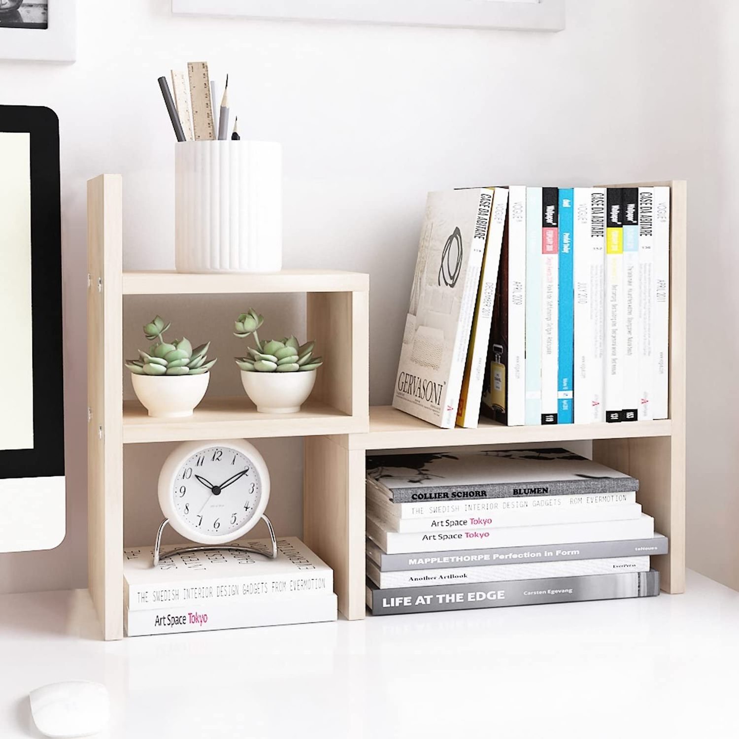 Desktop Storage Organizer Display Rack Kitchen Organizer Shelves Small Desktop Book Shelf for Student Desk Wooden Book Shelf