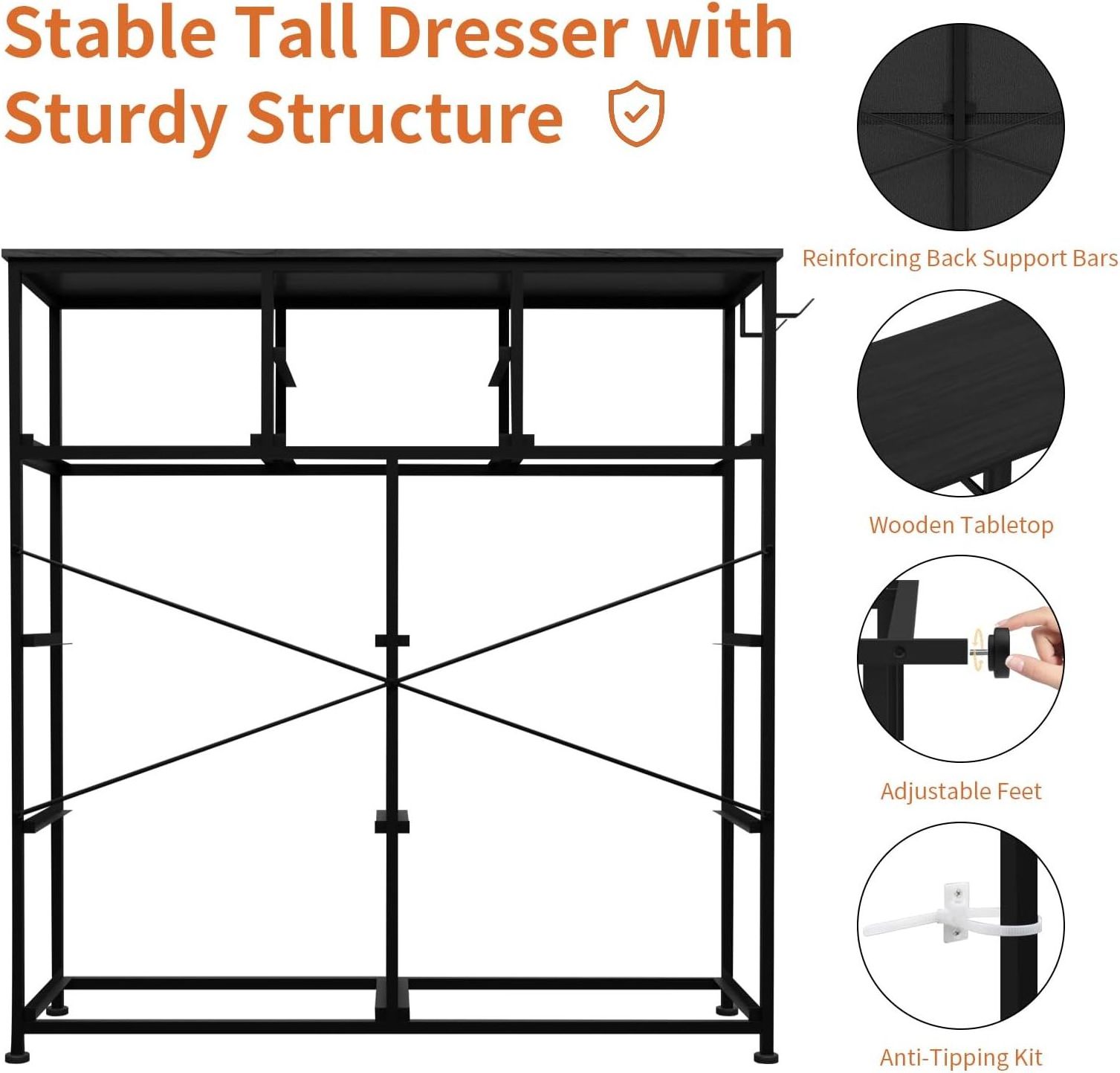 Modern Dining Hallway Closets Steel Frame Wood Top Chest Unit Storage Cabinet 10 Drawers Organizer Fabric Dresser Storage Tower