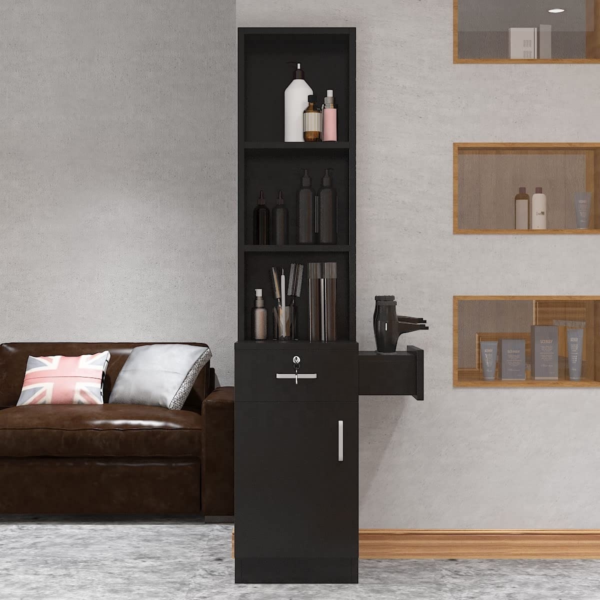 Locking Wall Mount Barber Salon Station Hair Salon Storage Cabinet Beauty Salon Stations Lockable Drawers Storage Cabinet