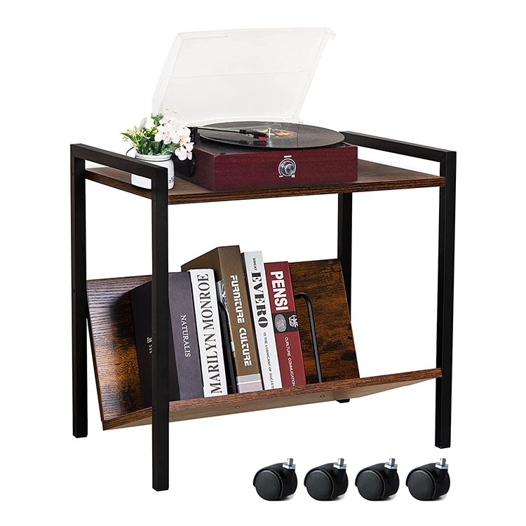 Metal Frame Industrial wooden side laptop table bedside desk nightstand modern end tables Rustic Side Table With Storage Shelf