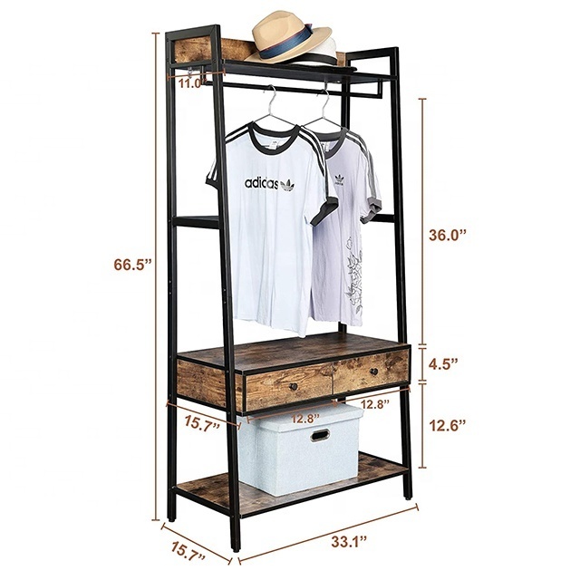 Industrial Portable Wooden and Metal Coat Stand with Hooks Wholesale Entryway Furniture for Home Hotel and Bathroom Use