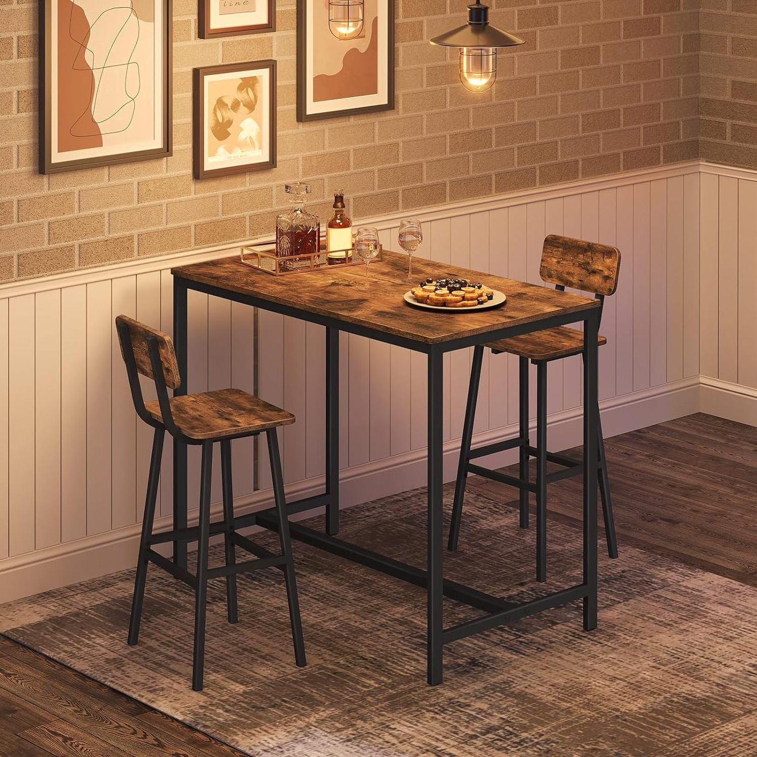 Industrial Style Bar Stools Barstool Set of 2 Bar Chair with Backrest Footrests Dining Room Kitchen Dinning Table Chairs