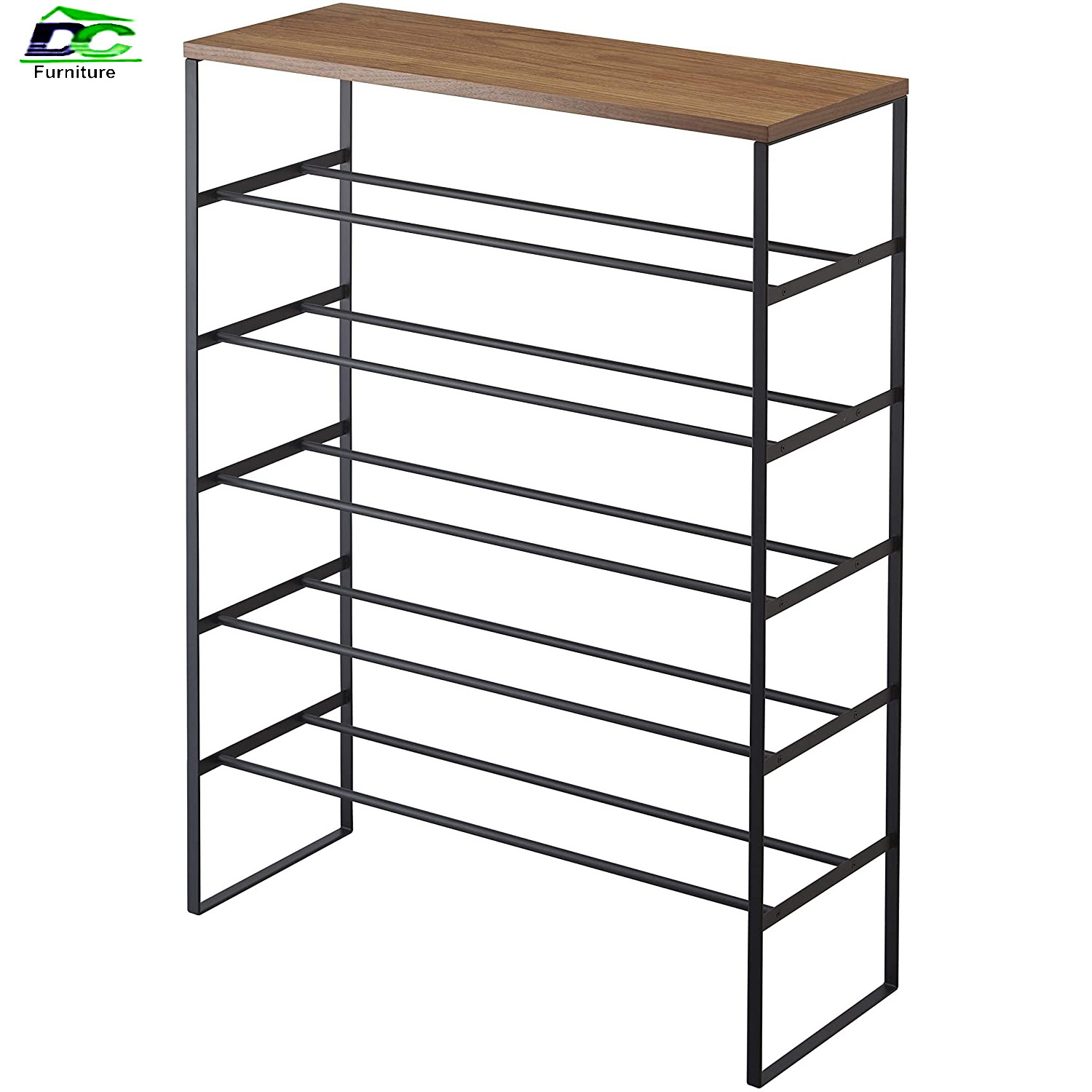 Industrial-Style Large 5-Tier Metal Shoe Rack for Living Room Sturdy Wooden Multi-Layer Storage Cabinet