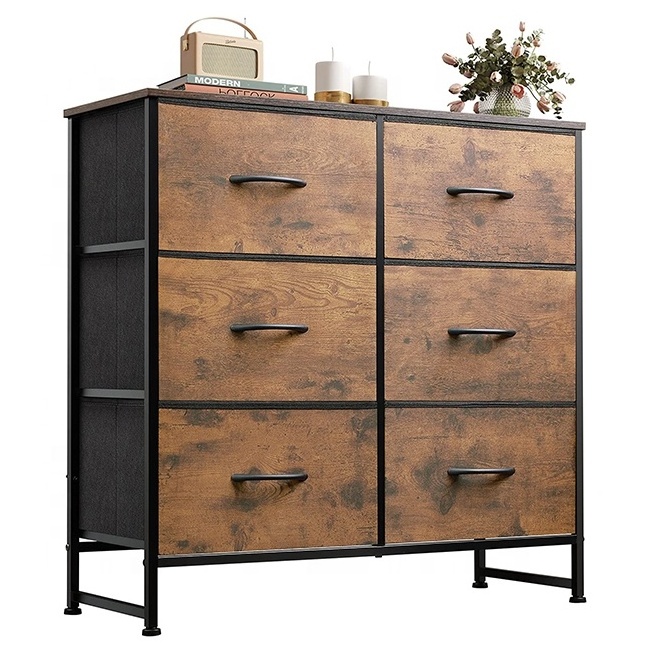 Bedroom Living Room Furniture Style Drawer Chest Drawer Dresser Chest Drawers Sturdy Steel Frame Wood Fabric Storage Dresser