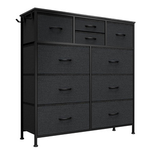 Modern Dining Hallway Closets Steel Frame Wood Top Chest Unit Storage Cabinet 10 Drawers Organizer Fabric Dresser Storage Tower