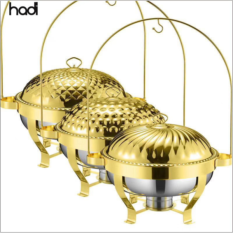 Candle buffet warmer gold chafer stainless steel dome chafing dish round buffet stainless steel food warmer with hanging