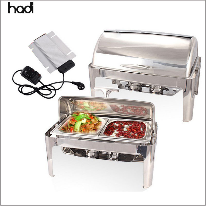 Restaurant ordering 9l  oblong roll top chafing dish high quality stainless steel hotel used chafing dishes with glass window