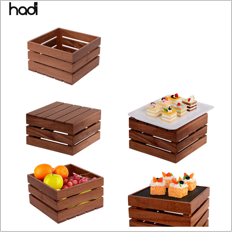 Saudi Arabic catering material wooden combined food stand and risers ,modern dessert buffet display racks for sale