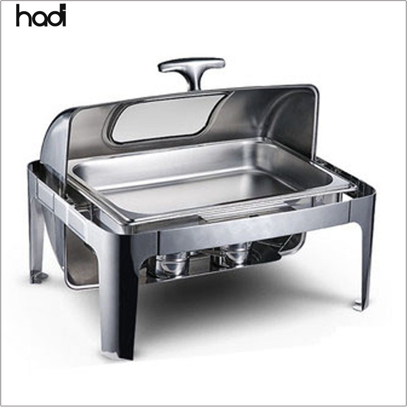 Restaurant ordering 9l  oblong roll top chafing dish high quality stainless steel hotel used chafing dishes with glass window