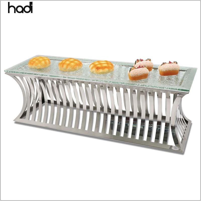 Unique stainless steel food display stand rectangular afternoon tea stand modern gold buffet decorative food elevation catering