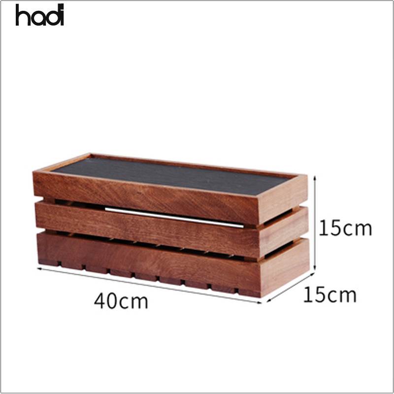 Hadi Whole Sale Rectangle Buffet Table Risers Natural Wood Floor Display Rack Catering Hotel Use Modern Decorative Food