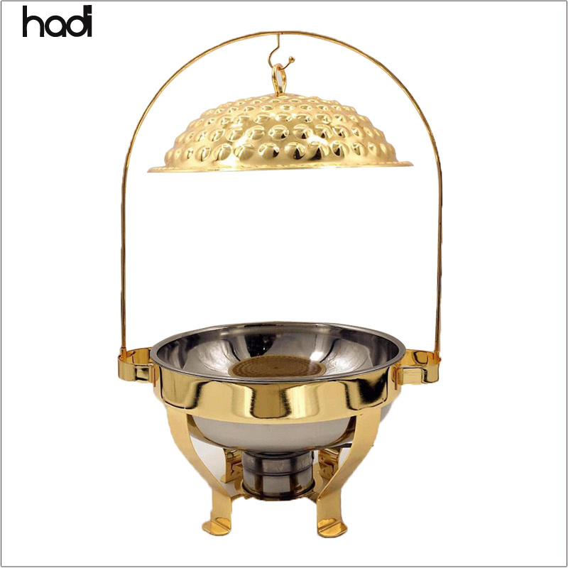 Candle buffet warmer gold chafer stainless steel dome chafing dish round buffet stainless steel food warmer with hanging