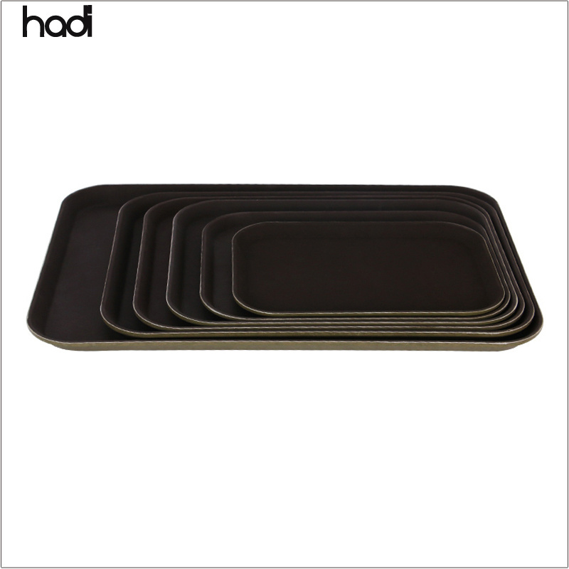 Wholesale cheap hotel and restaurant non slip serving tray fiberglass high quality food tea black anti slip serving tray taizhou