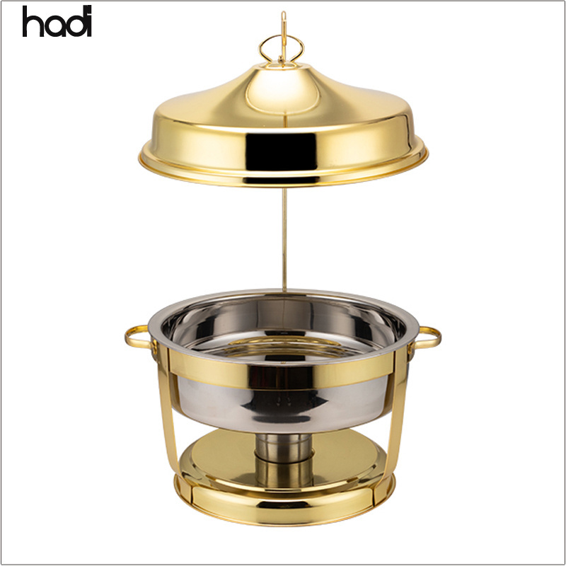 Catering roll top chaffing set gold plated food warmer buffet furnace golden color brass shaffing dish hanging gold chafing dish