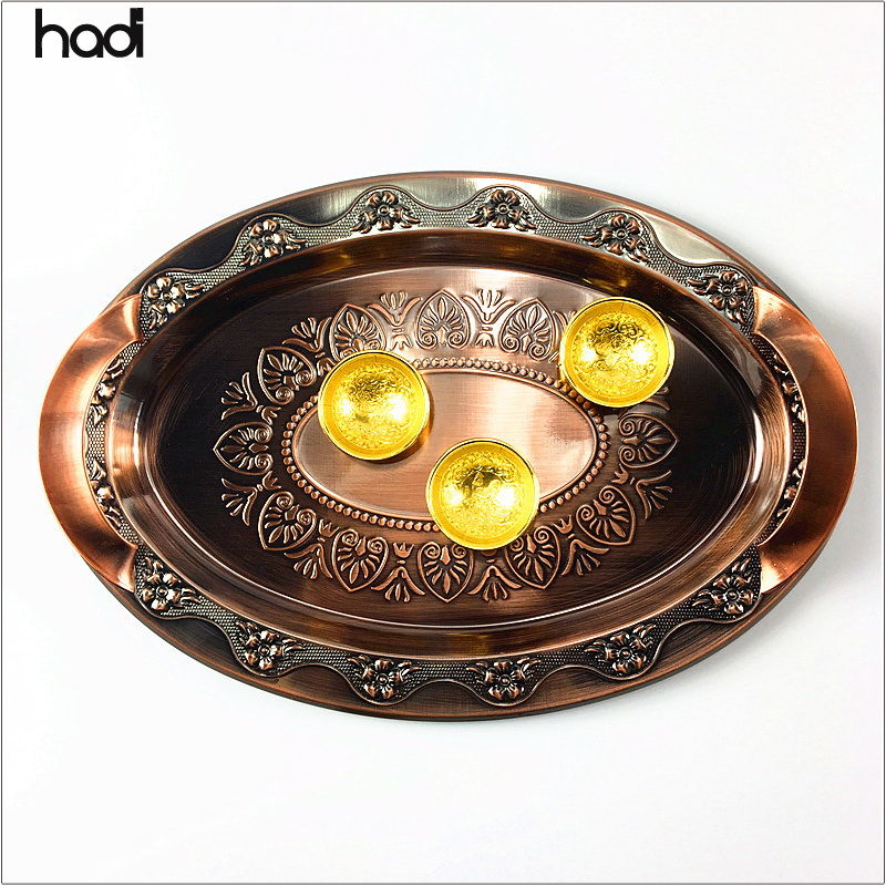 Guangzhou HADI rectangle serving tray steel copper catering plates luxury serving trays metal buffet server and warmer food tray