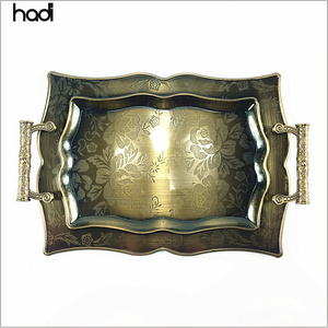 Guangzhou HADI rectangle serving tray steel copper catering plates luxury serving trays metal buffet server and warmer food tray