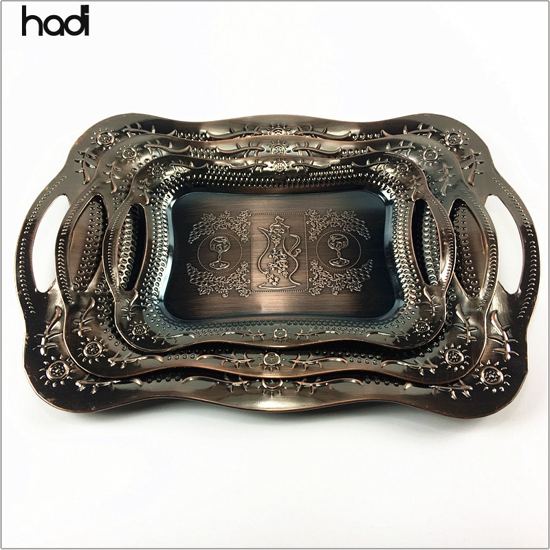 Guangzhou HADI rectangle serving tray steel copper catering plates luxury serving trays metal buffet server and warmer food tray