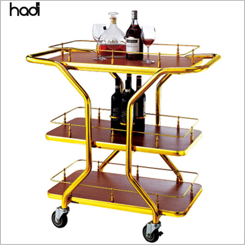 Chef quality copper luxury 2 tier hotel room service trolley rose gold stainless steel folding serving trolley cart