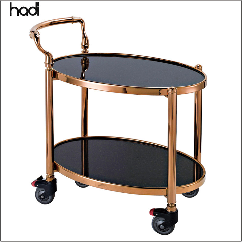 Chef quality copper luxury 2 tier hotel room service trolley rose gold stainless steel folding serving trolley cart