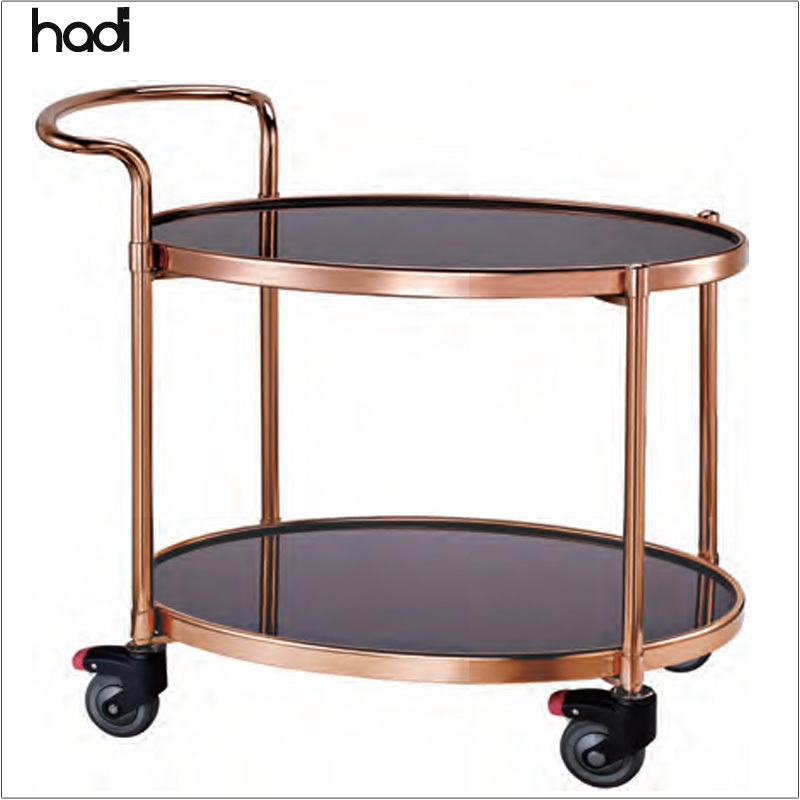 Chef quality copper luxury 2 tier hotel room service trolley rose gold stainless steel folding serving trolley cart