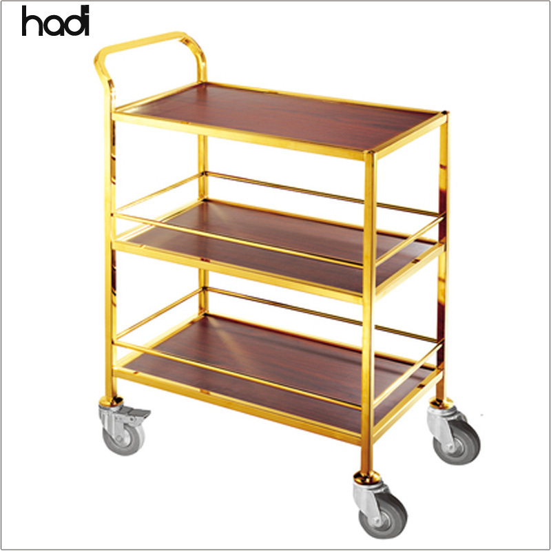 Chef quality copper luxury 2 tier hotel room service trolley rose gold stainless steel folding serving trolley cart