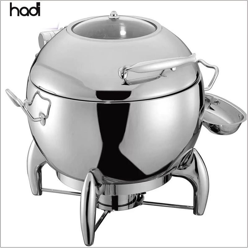 HADI catering kitchen 304 stainless steel kitchen pot soup warmers silver hydraulic food warmer buffet station with glass lid